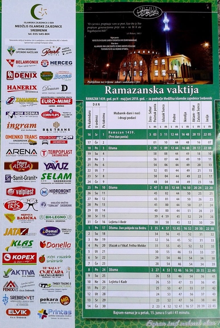 Ramazanska vaktija za Srebrenik 2018