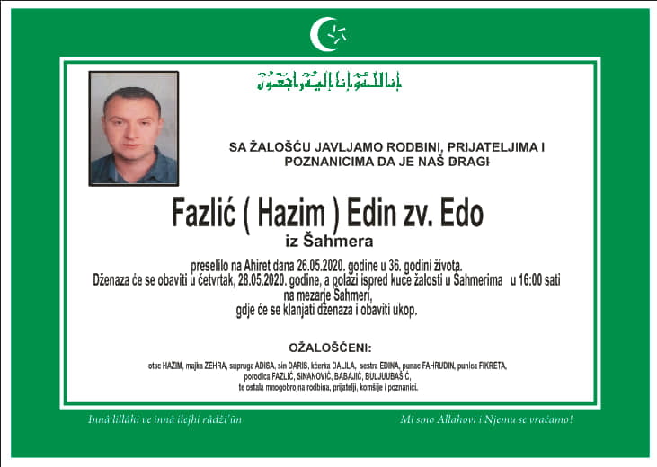 Posmrtnica Fazlic Edin