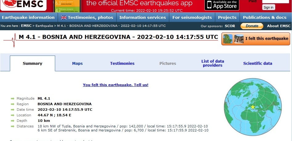 Zemljotres u Srebreniku