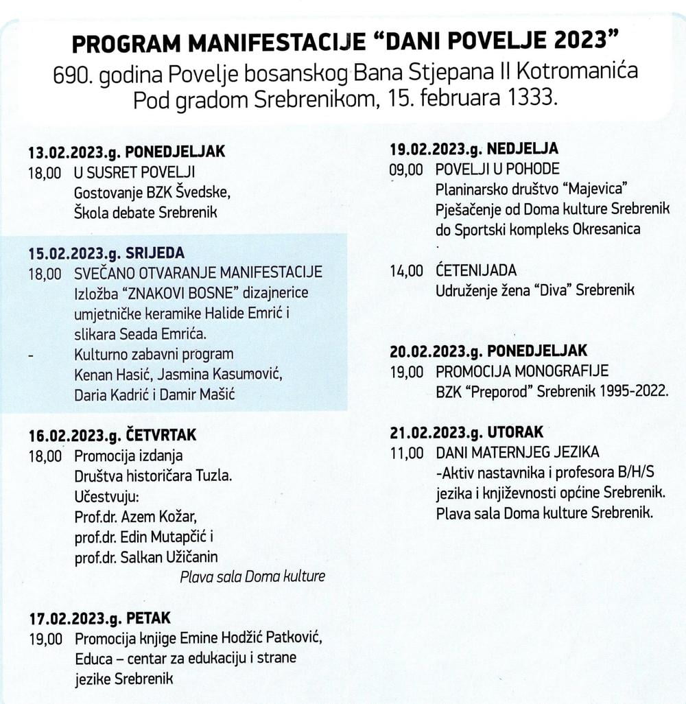 Program manifestacije Dani povelje 2023