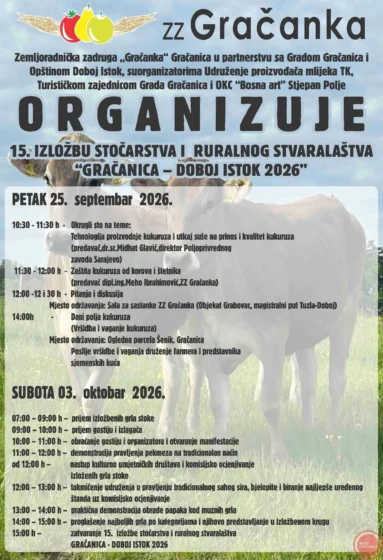 15. IZLOŽBA STOČARSTVA I RURALNOG STVARALAŠTVA „GRAČANICA – DOBOJ ISTOK 2026“